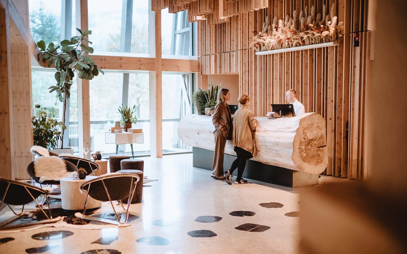 Reception area at Hotel Bohinj in Slovenia, a destination for the Porsche Travel Experience