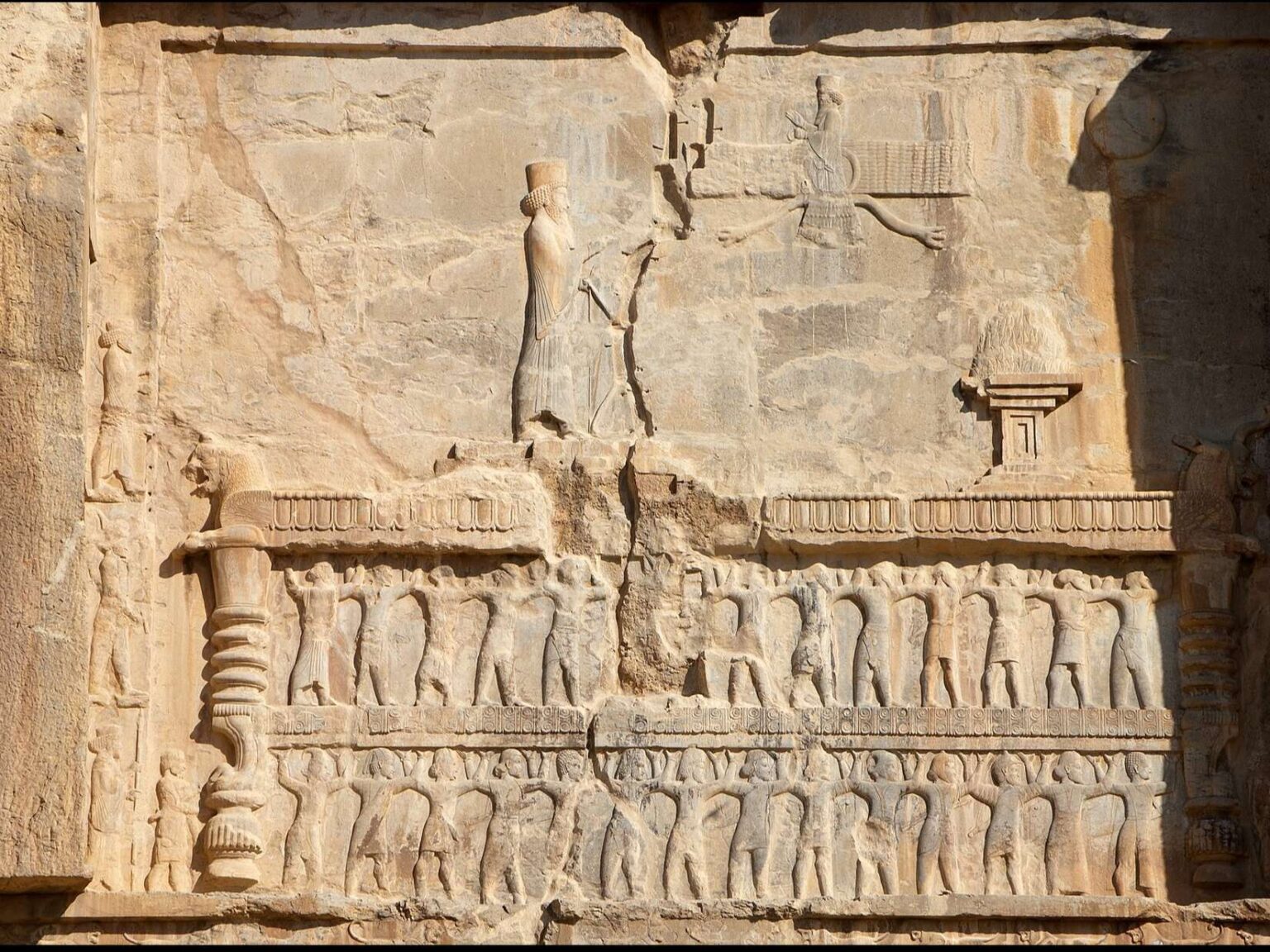 Tomb of Artaxerxes II at Persepolis, depicting the Persian king central to the Spartan-Persian Peace Treaty of Antalcidas.
