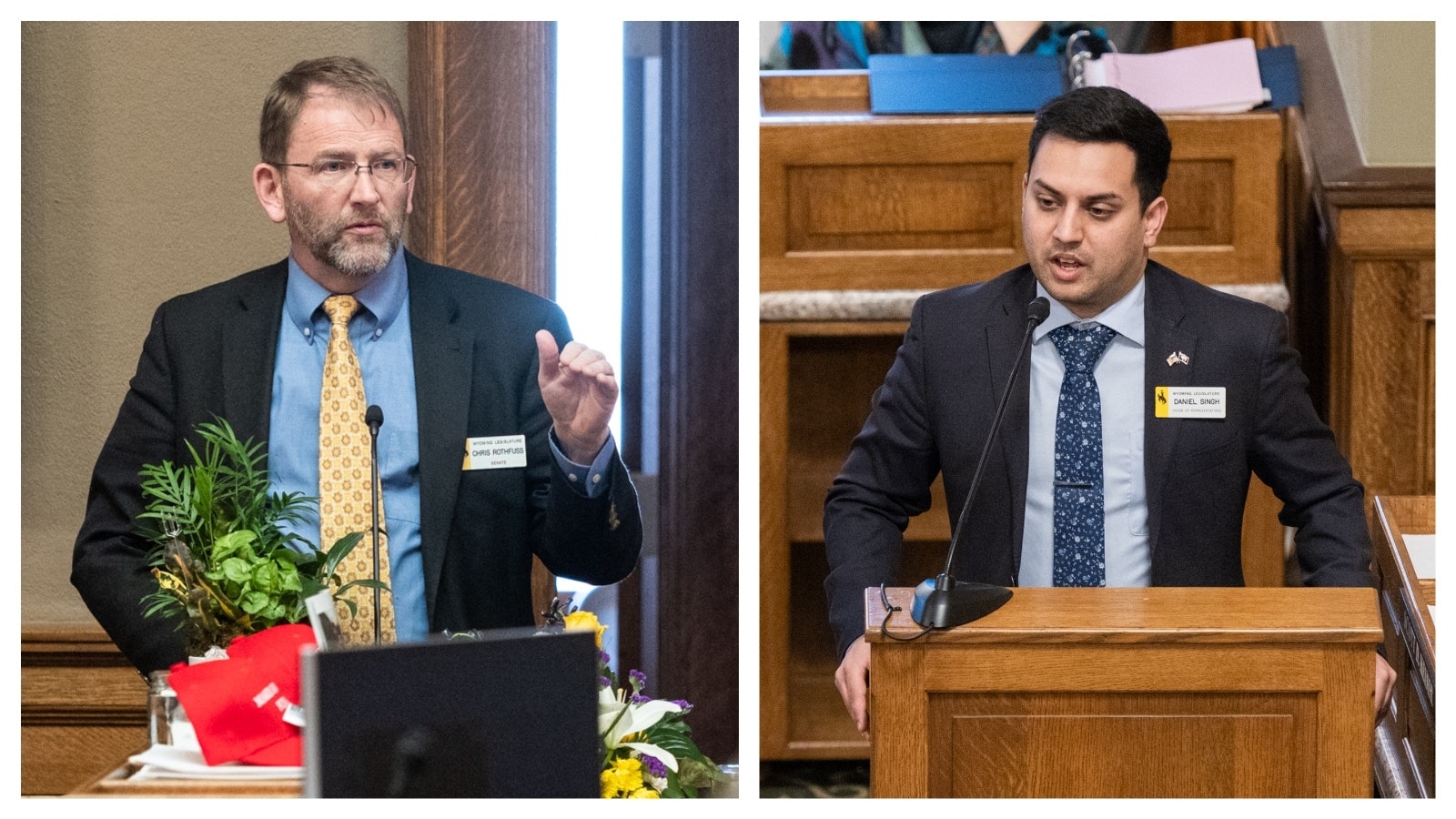 Wyoming state Sen. Chris Rothfuss, D-Laramie, left; and Rep. Daniel Singh, R-Cheyenne.