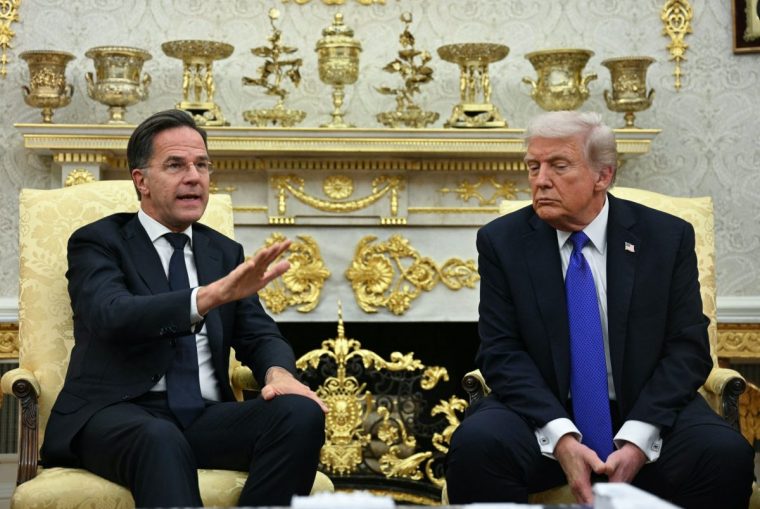 US President Donald Trump meets with NATO Secretary General Mark Rutte in the Oval Office of the White House in Washington, DC, on October 22, 2025. (Photo by Jim WATSON / AFP) (Photo by JIM WATSON/AFP via Getty Images)