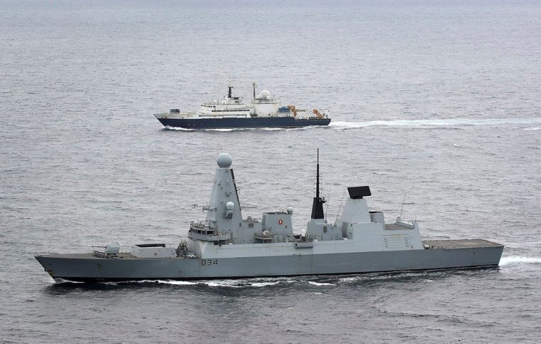 The Royal Navy's HMS Diamond, foreground, previously shadowed the Yantar in 2021 (Photo: MoD)