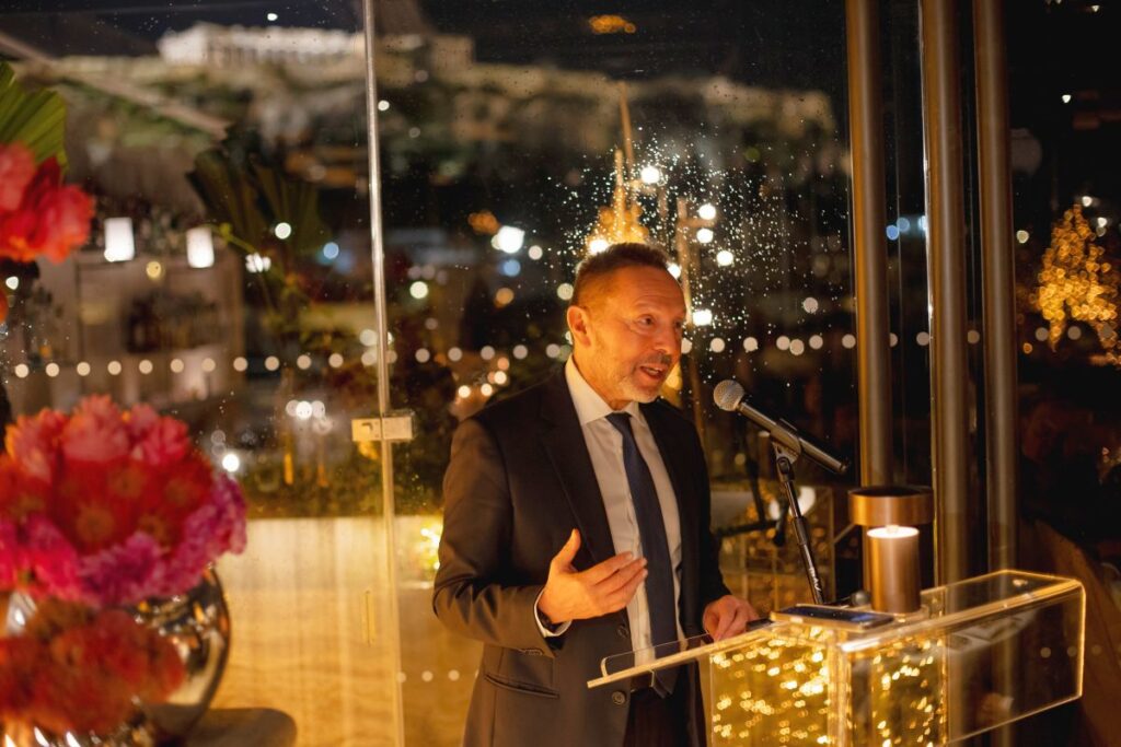 Bank of Greece Governor Yannis Stournaras speaking at an event marking 50 years of Grecotel’s presence in Greek hospitality. Photo source: Grecotel