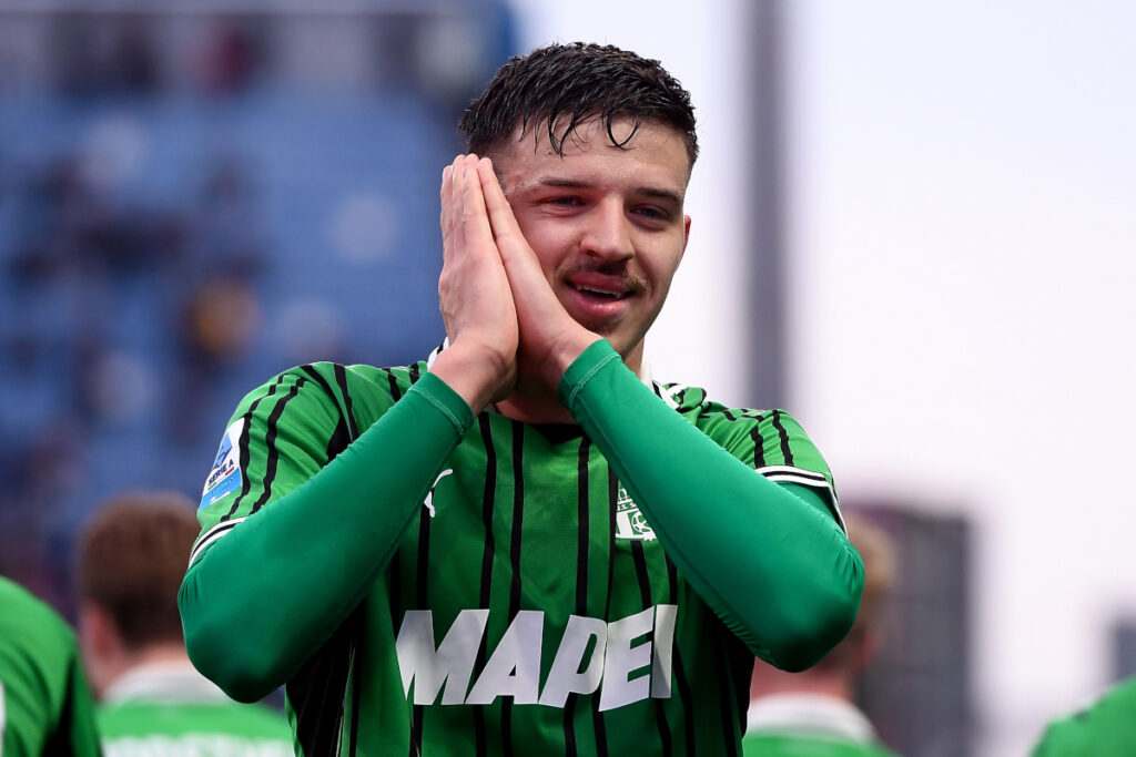 SASSUOLO, ITALY - DECEMBER 06: Tarik Muharemovic of US Sassuolo Calcio celebrates scoring his team