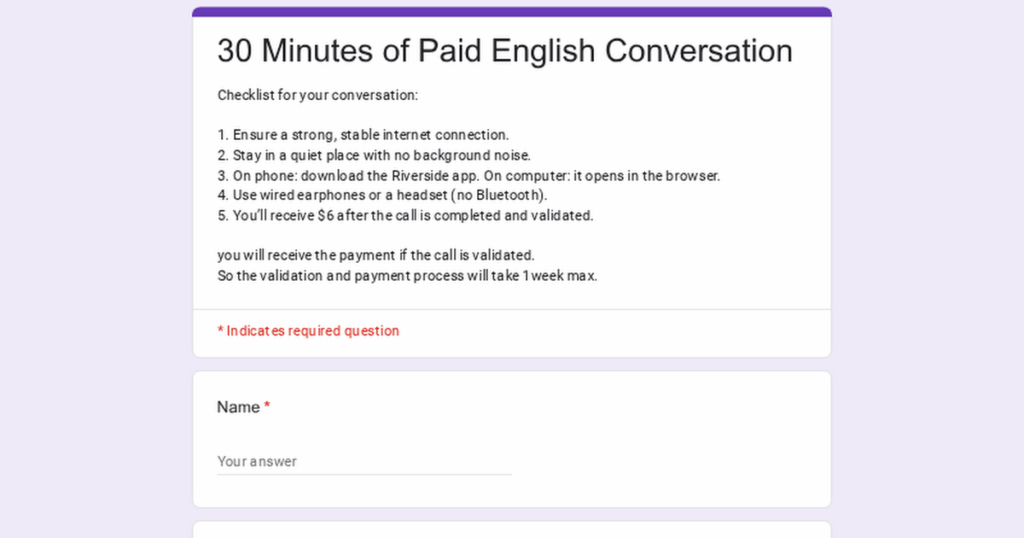 Belarusian Participants Needed for 30-Minute English Interview Recording ($6 per Task)