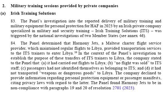 An excerpt from the UN panel of experts report citing Harmony.