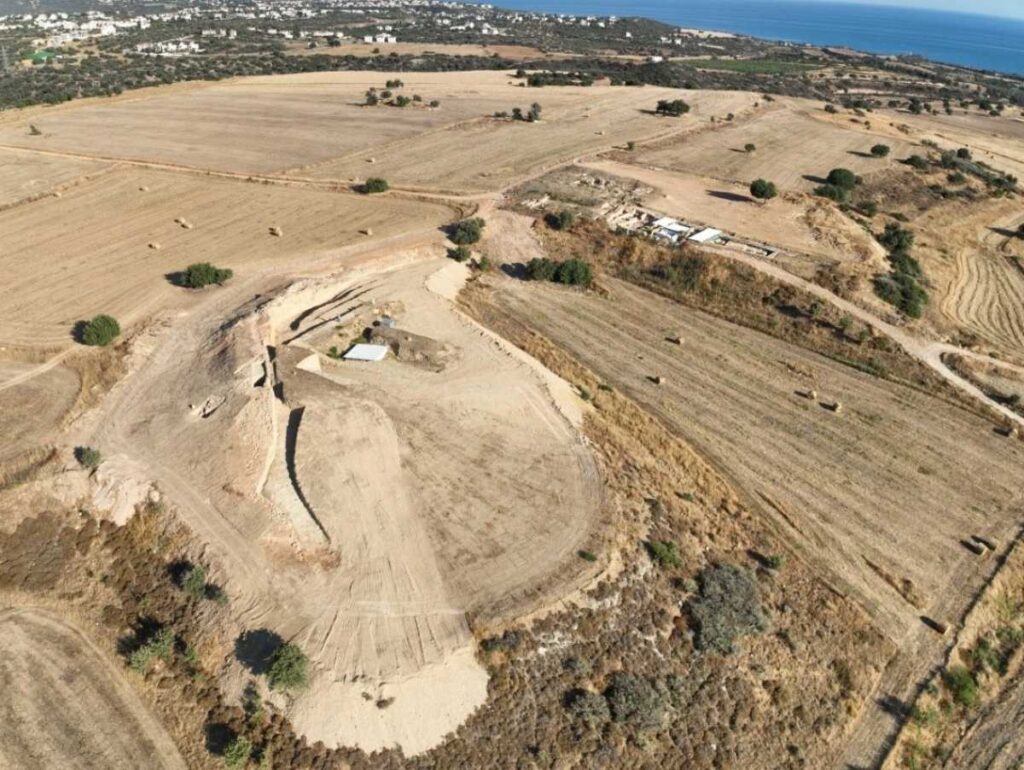 Aerial view of Laona and Chatziaftoulla excavation area at ancient Palaepaphos in Cyprus