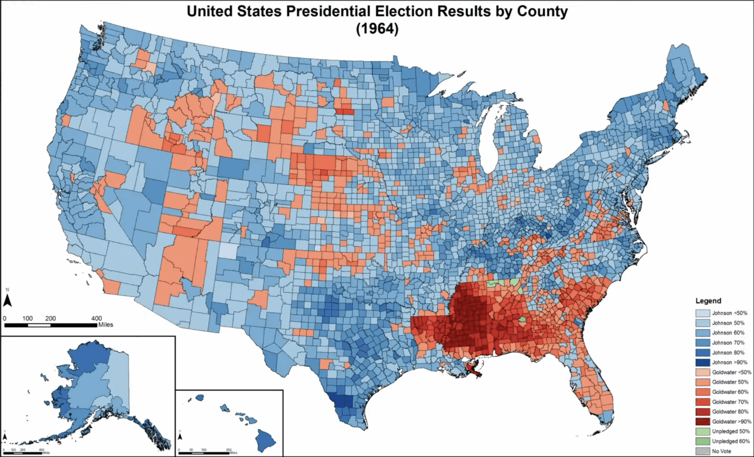 1964 US Presidential Election by County - The First Election After the Civil Rights Act