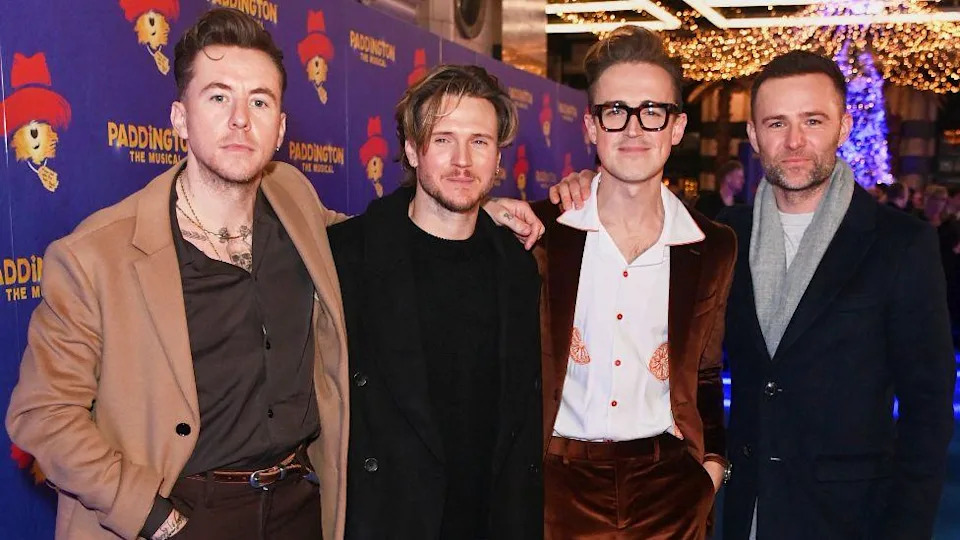 Danny Jones, Dougie Poynter, Tom Fletcher and Harry Judd attend the press night performance of "Paddington The Musical" at The Savoy Theatre on November 30, 2025 in London, England.