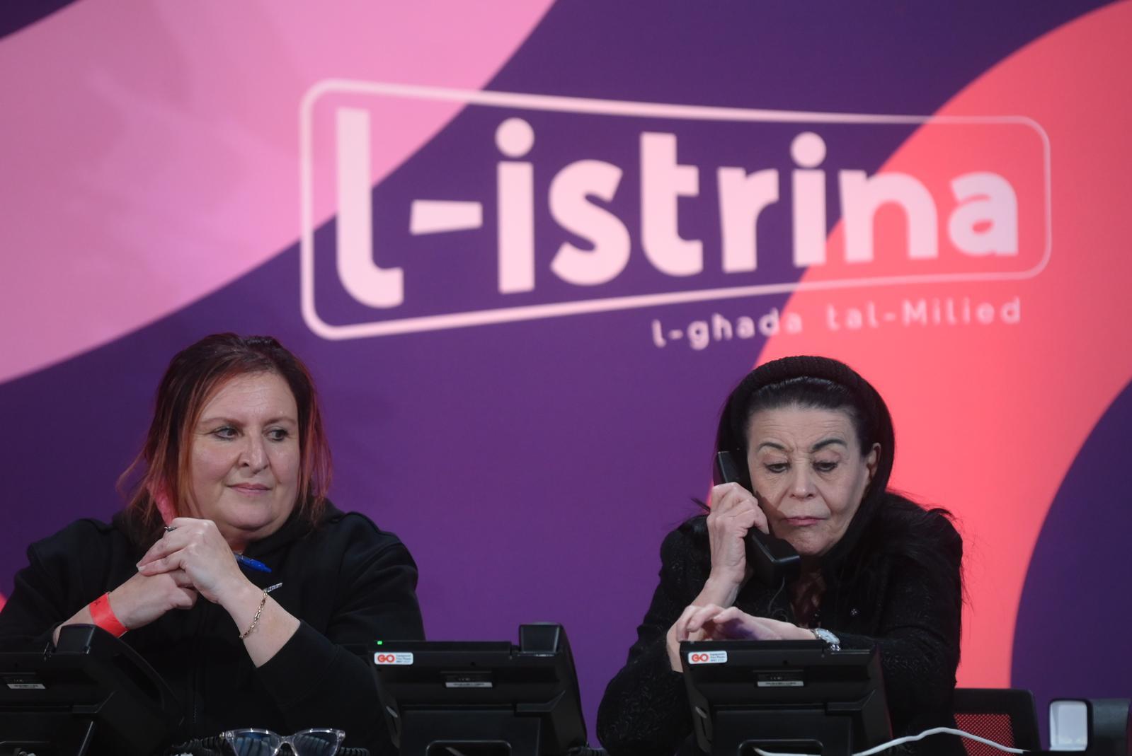 President Myriam Spiteri Debono (R) manning a phone during the event. Photo: Jonathan Borg.