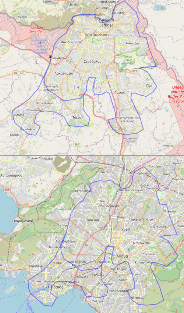 Comparison of the geographical area of ​​Nicosia with Athens