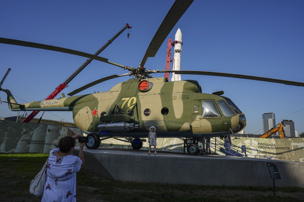A Mi-8 helicopter at Russia Exhibition Center as daily life continues in Moscow, Russia on August 31, 2025. (Source: Getty images)