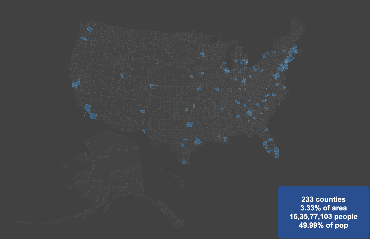 The 3.33% land where half of the US population lives