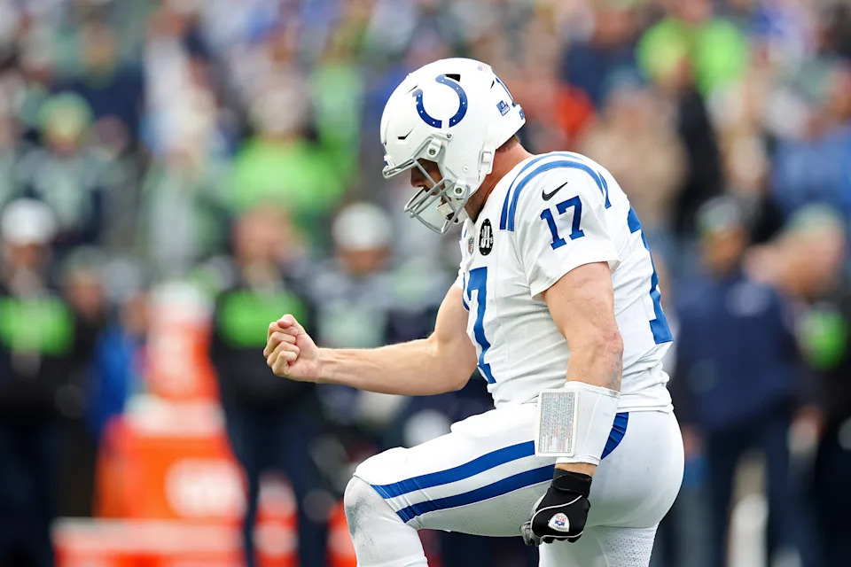 Rivers celebrates a touchdown pass during last week's game. (Steph Chambers/Getty Images)