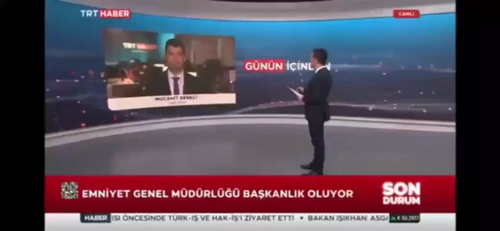In the live broadcast on TRT, a person entering the newsroom was seen shouting "Enough" and throwing his jacket.