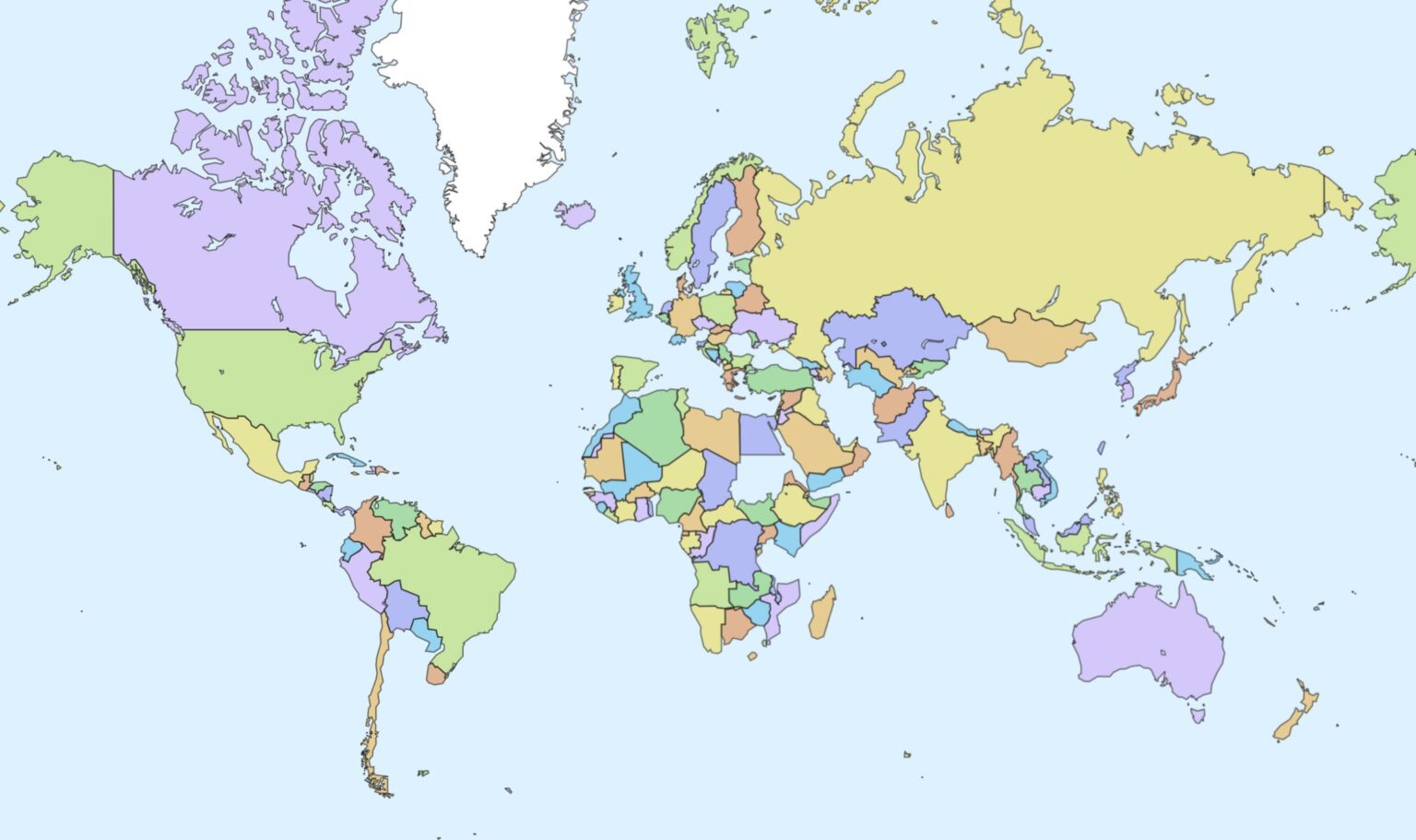 Map of the world where every country has a coastline