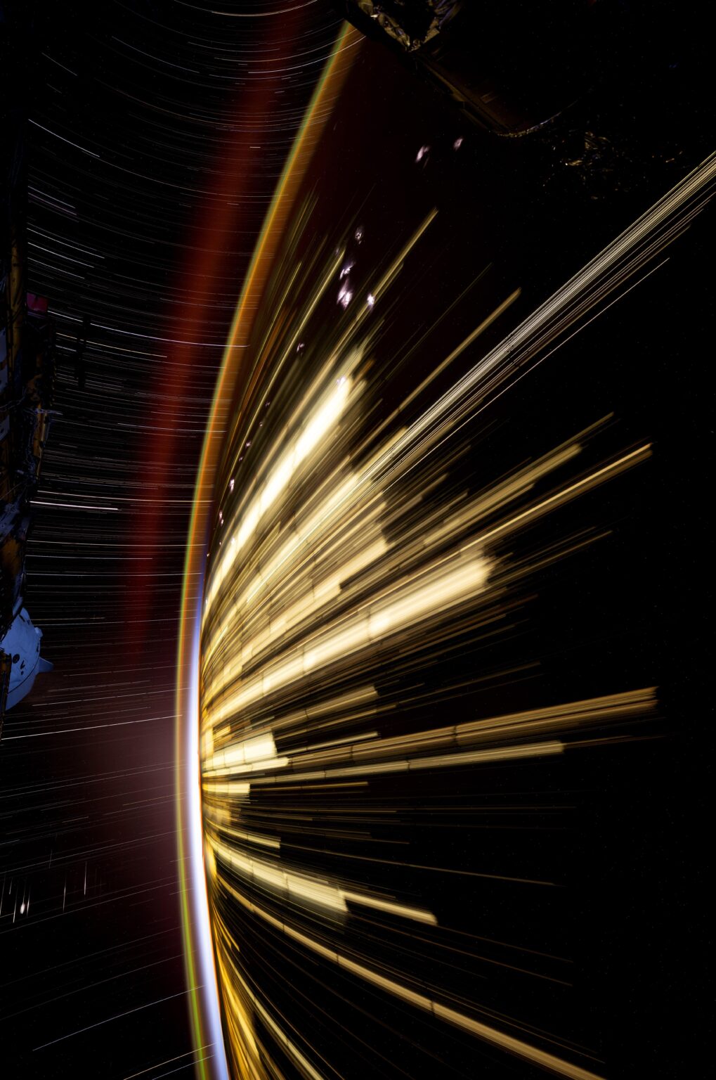 Forming star trails with city lights aboard the ISS. More details in comments.