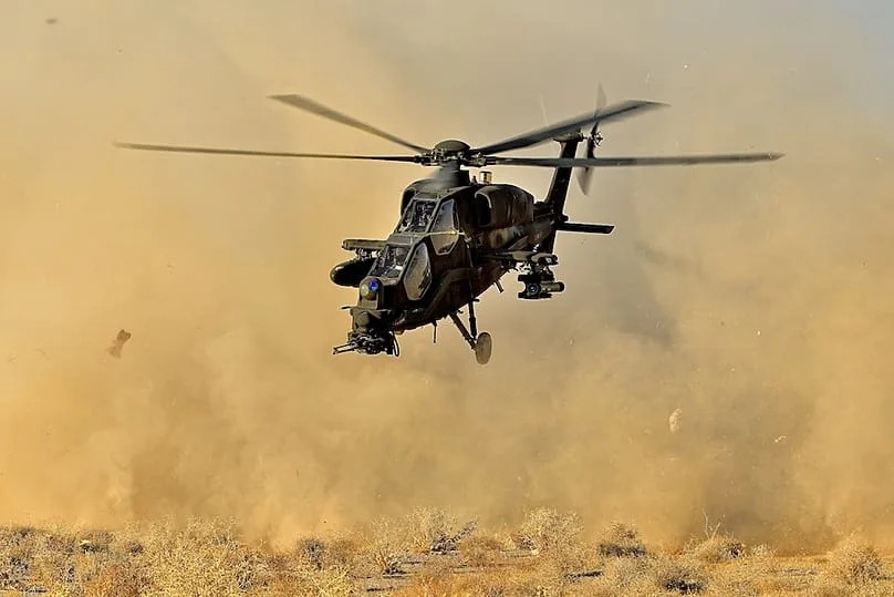 An AH-129D Mangusta helicopter in flight