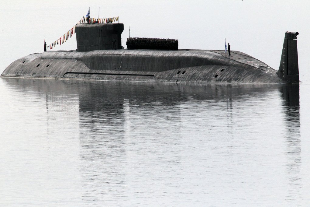 Russian Borei-class nuclear submarine Yuri Dolgorukiy during the Navy Day Military parade on July 27, 2014, in Severomorsk. (Source: Getty Images)