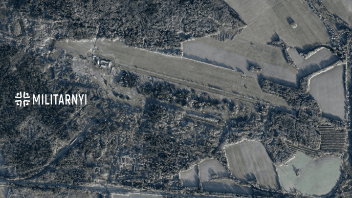 Visualization based on a Planet Labs satellite image from November 16, 2025, showing ongoing construction at the former Krichev-6 airfield in Belarus, identified by analysts as a potential base for Russia’s Oreshnik missile system. (Source: Militarnyi)