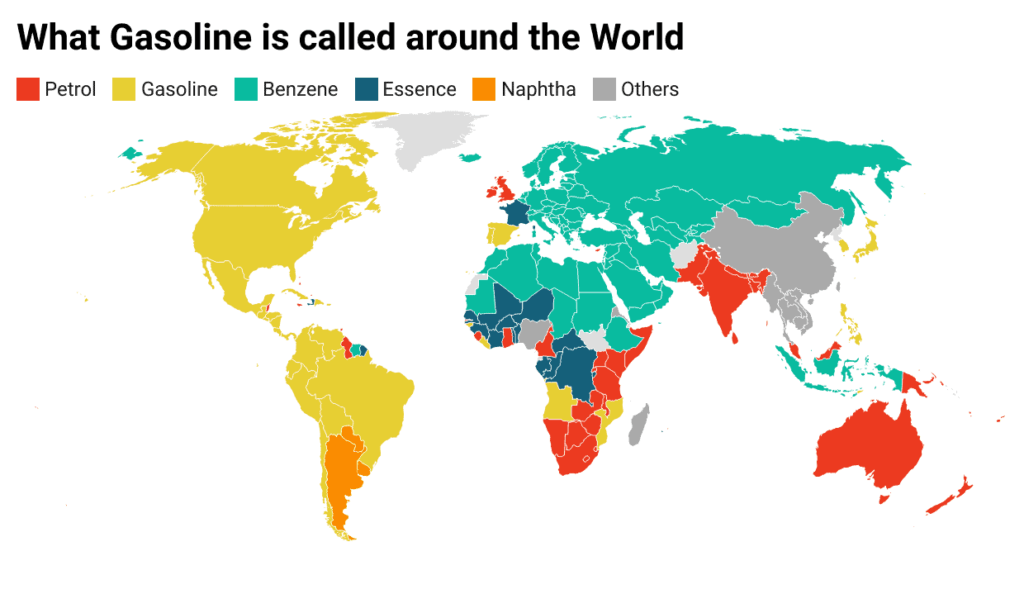 What gasoline is called around the world