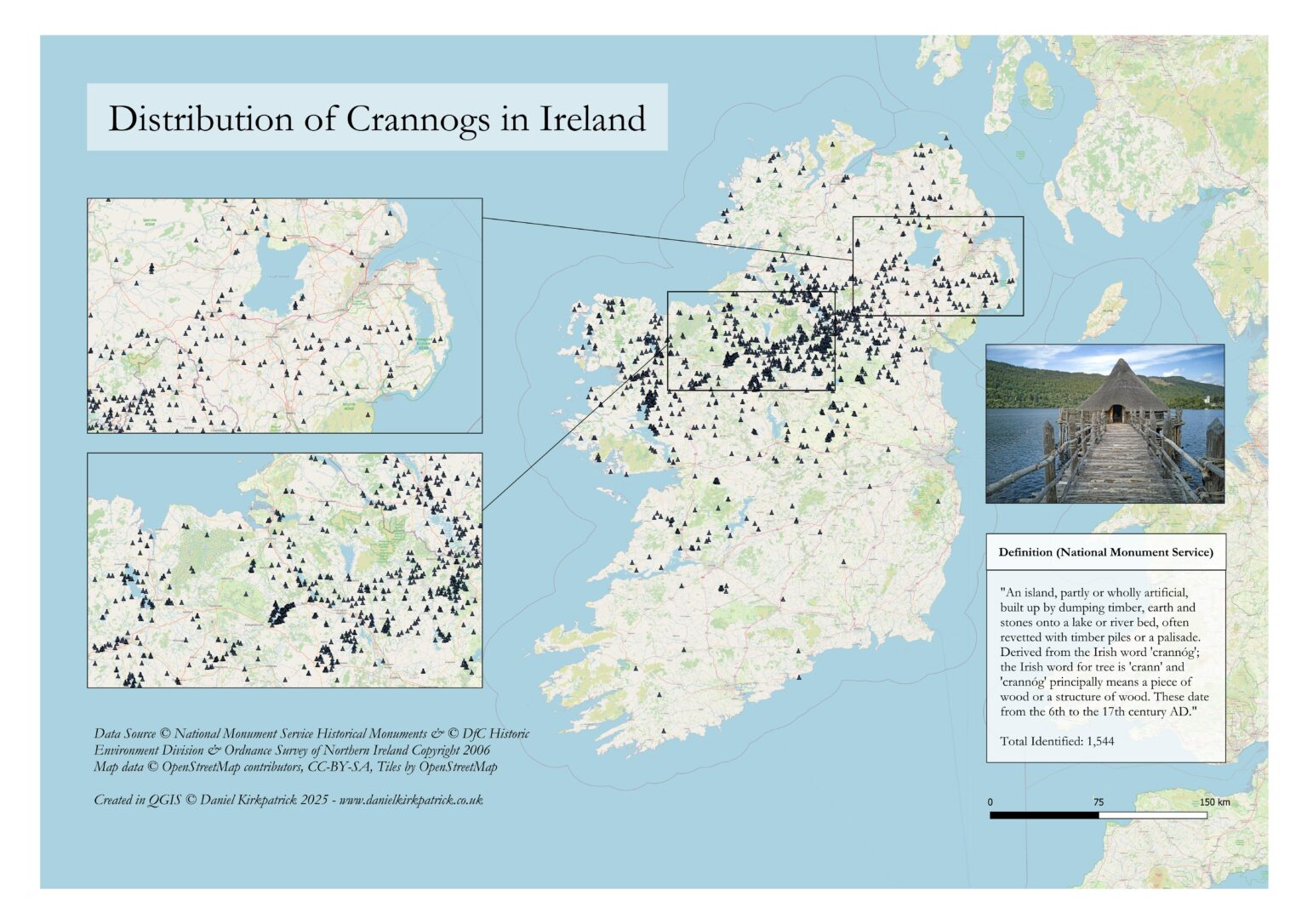 [OC] Distribution of Crannogs in Ireland