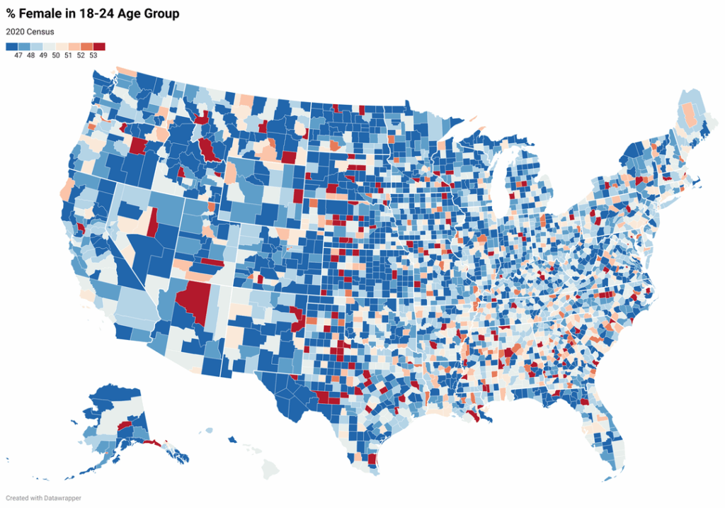 US Gender Ratio by Age Group (18-24, 25-34, 45-64, 65+)