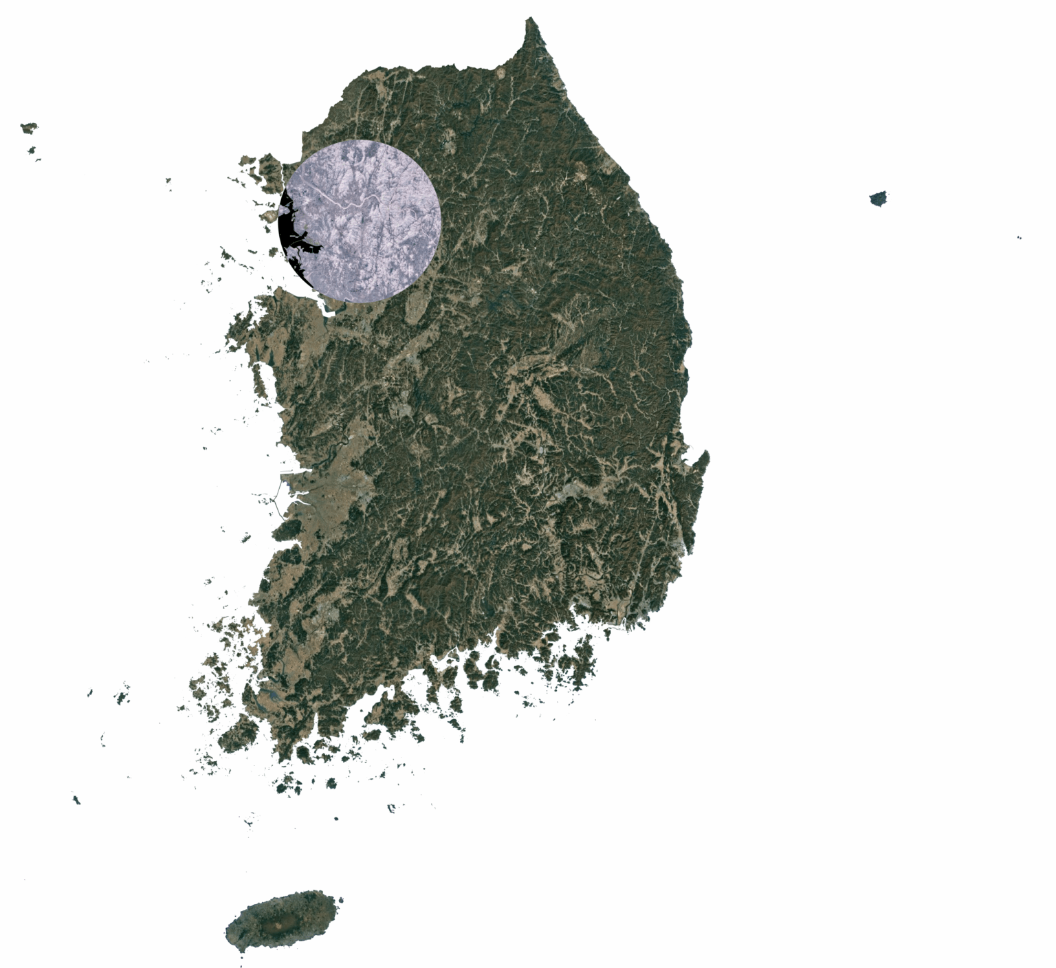 A half of South Koreans live inside this circle