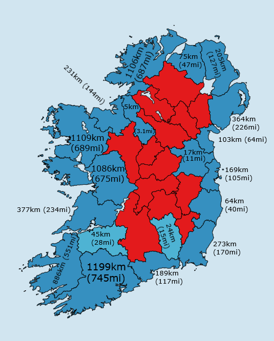ive created a map that shows the total coastline length for each Irish county