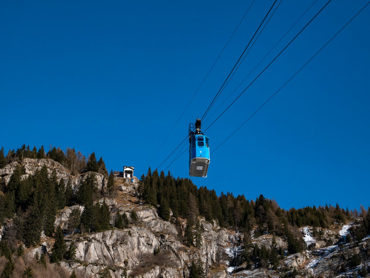 The cable car of Macugnaga in the winter