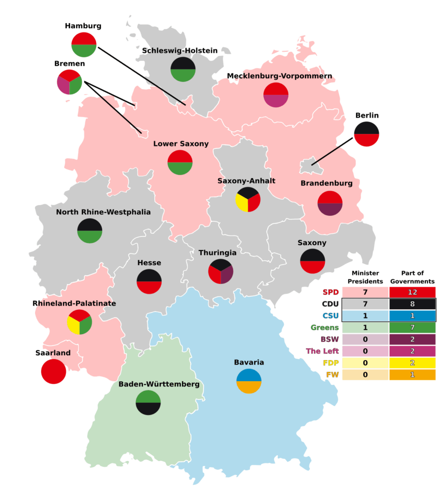 Map of governing coalitions in states of Germany