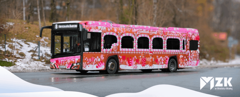 A new one-off special gingerbread christmas livery on a bus in Bielsko-Biała has made its debut today.
