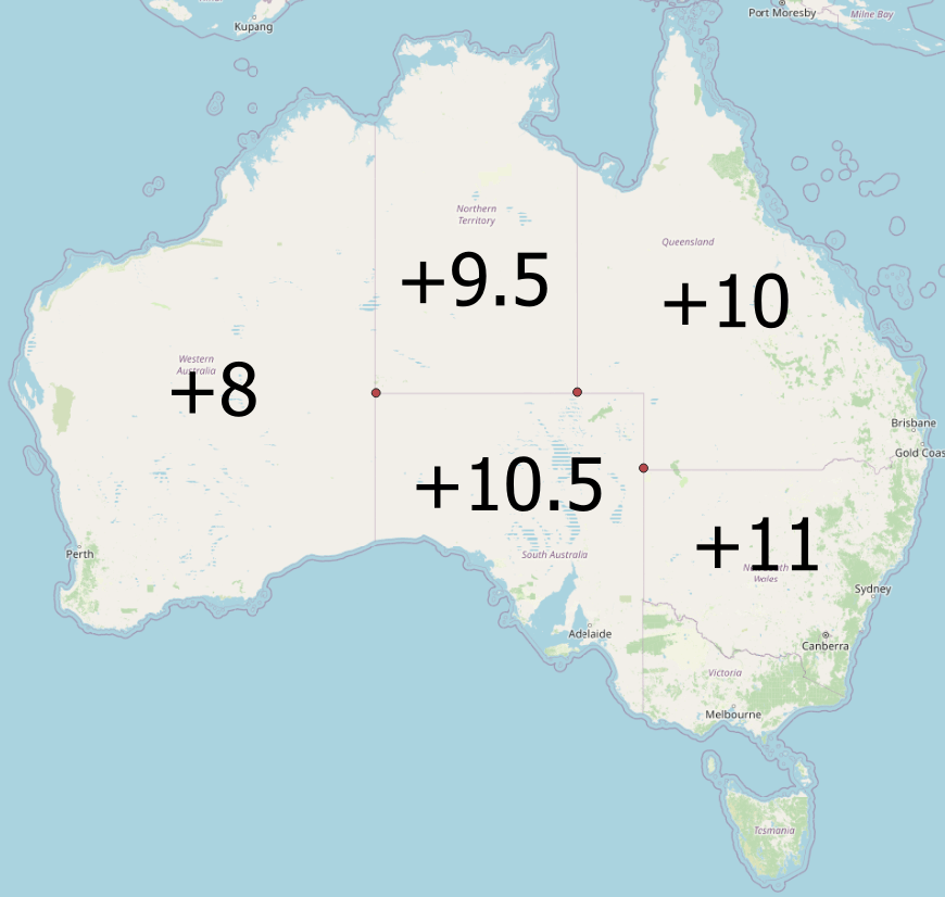 Because of inconsistent daylight savings time usage in Australia, there are 3 points where you could celebrate New Year's Day 3 different times.