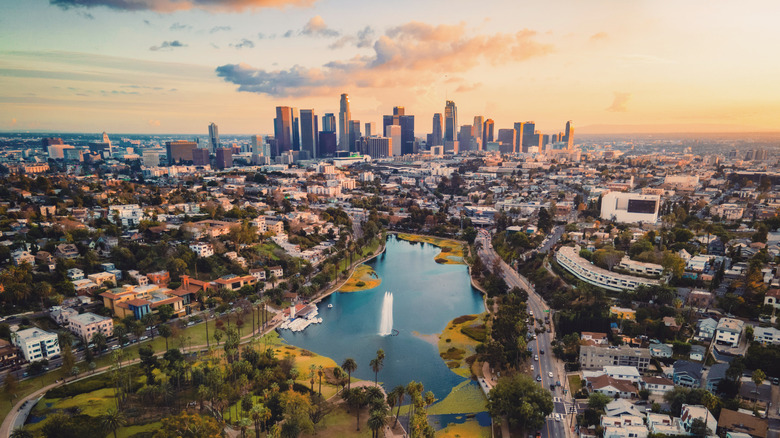 Los Angeles skyline at sunset