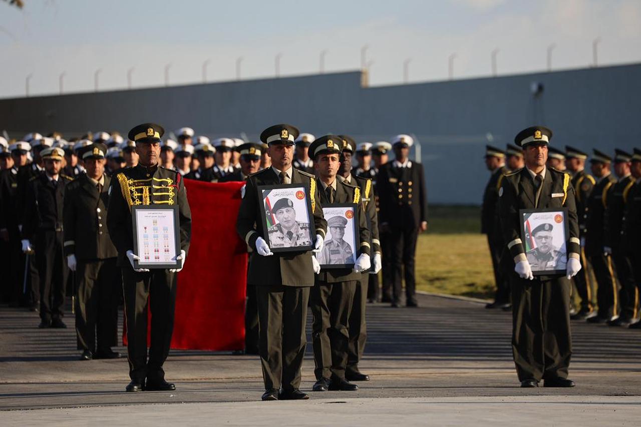 Funeral ceremony hold at the Libyan General Staff headquarters after the bodies of the Libyan military delegation, who died in a jet crash in Ankara arrived, in the capital Tripoli, Libya on Dec. 27, 2025. (AA Photo)