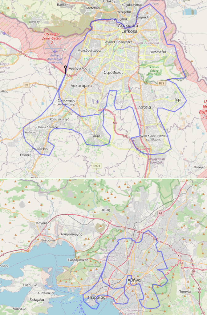 Comparison of the geographical area of ​​Nicosia with Athens
