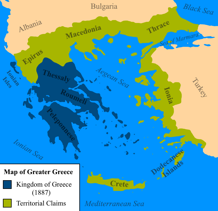 Map of Megali Hellas, Greek for "Greater Greece"; proposed at the Paris Peace Conference in 1919.