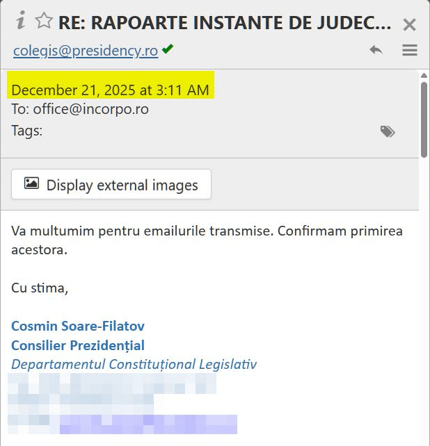Mr. Nicusor Dan's advisors, awake, at work at 3:11 am, Sunday, during the holidays