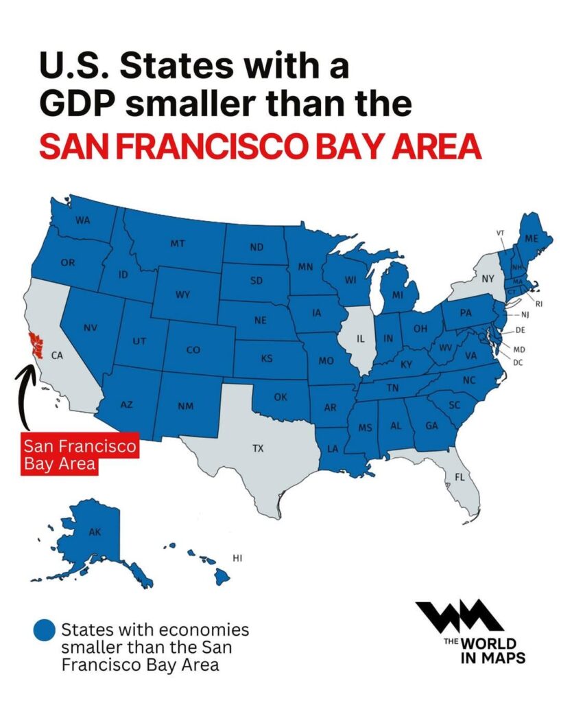 US states with a GDP smaller than the San Francisco Bay Area