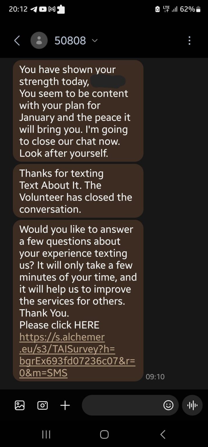 Is spunouts text service AI? This is how she responded to a mate with plans to kill himself in January. If its not its still dangerous