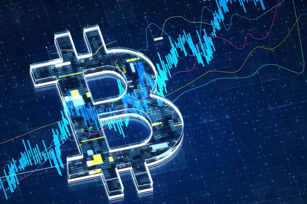 Representative image of Bitcoin with stock market data. (Source: Andriy Onufriyenko/Getty Images)