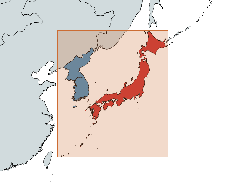 Japan is actually more north, south, east and west than Korea