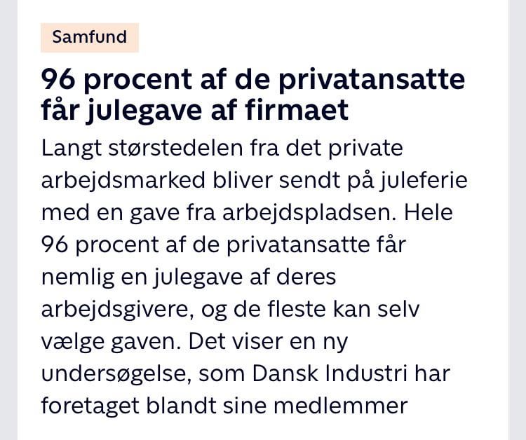 96 percent of private employees receive a Christmas present from the company