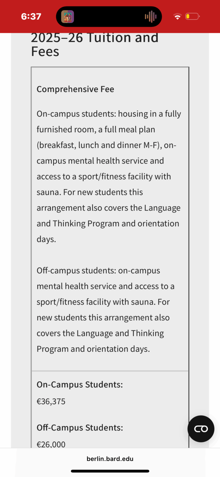 Bard college berin fees