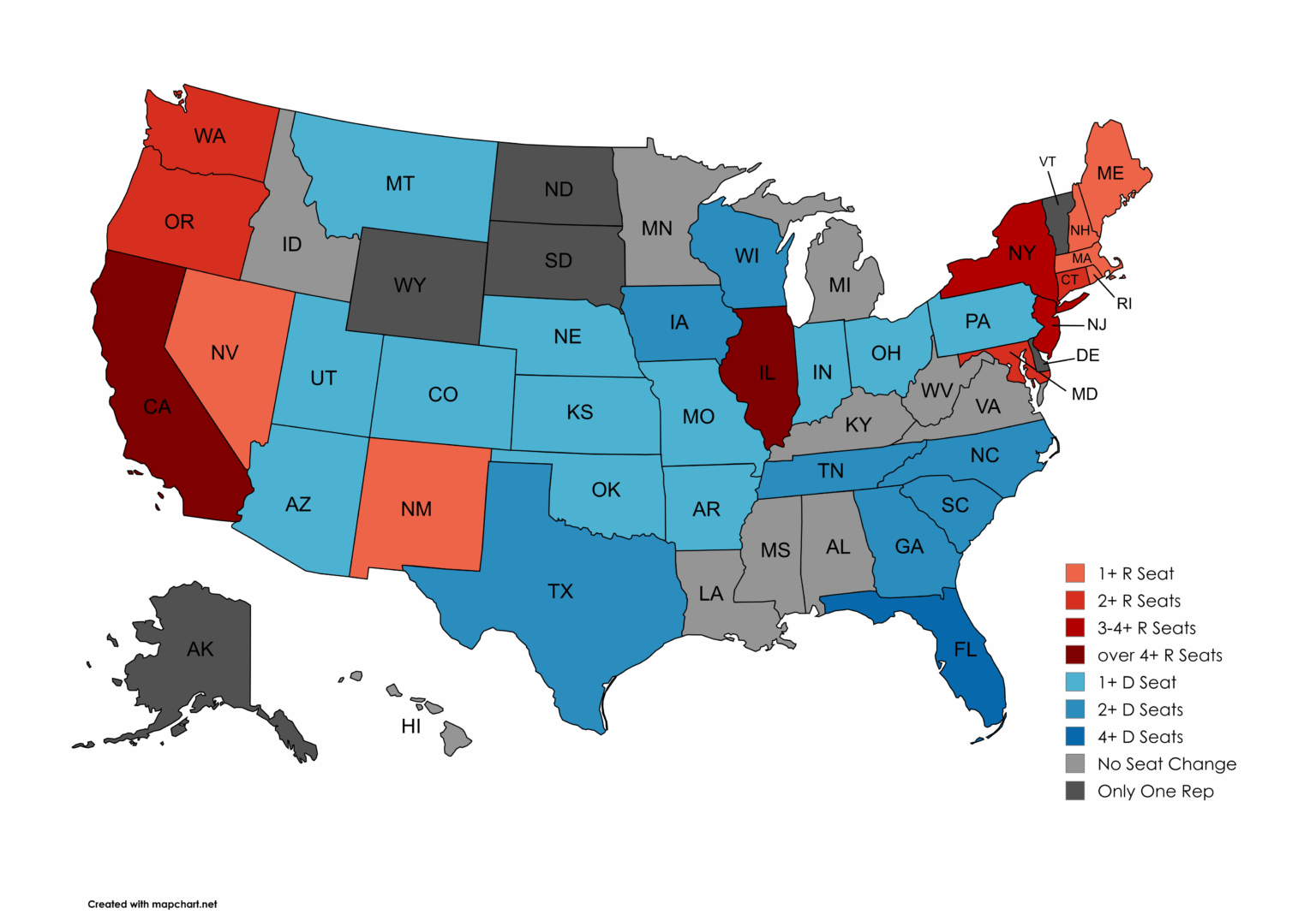 Change in House Seats if 2024 Results Were Allocated Proportionally per State