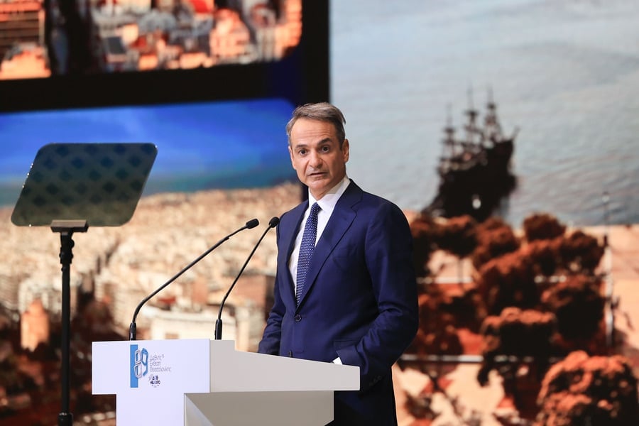 Greek Prime Minister Kyriakos Mitsotakis delivers an annual economic policy speech, at the International Fair of Thessaloniki