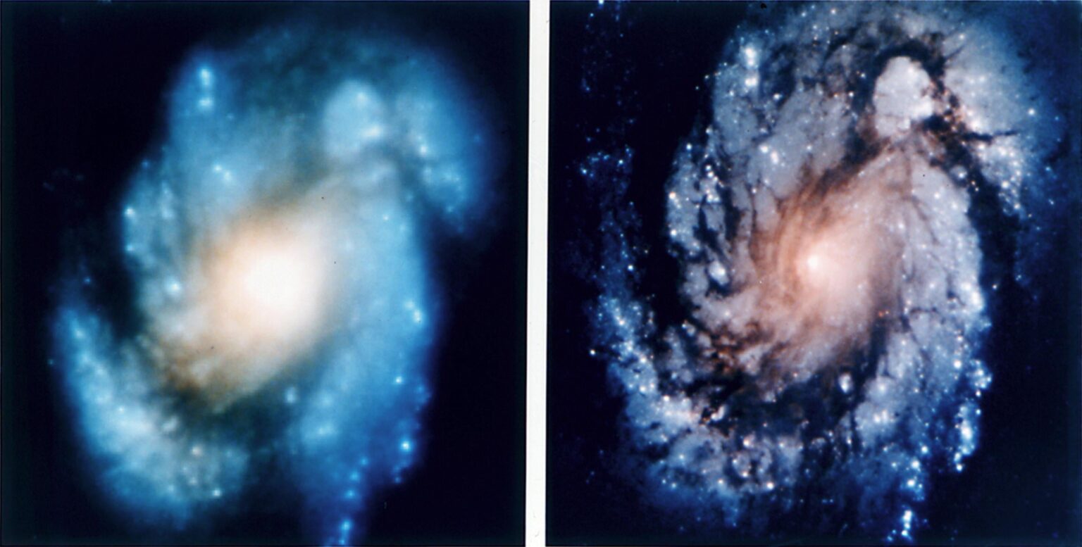 Hubble Telescope images before and after the STS-61 mission in December 1993.