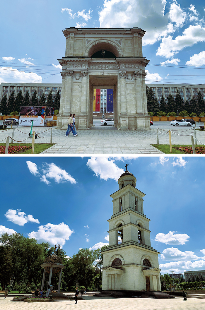 (above) The Arc de Triomphe (below) The Cathedral of Birth, the church representing Kissinau in Kissinau's National Parliament Square