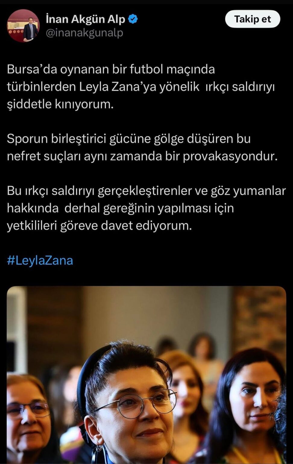 CHP Kars deputy İnan Akgün Alp wrote that he would sue a few Bursa fans who responded after he tweeted describing the chants of Bursa fans as racist.