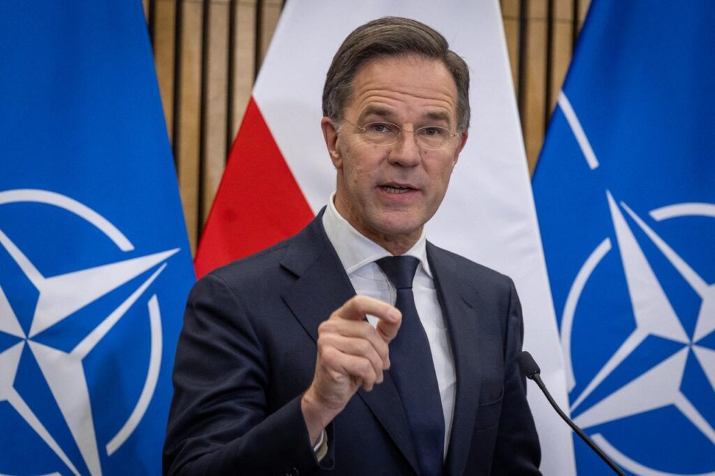 NATO Secretary General Mark Rutte gestures during a joint press conference with Polands Deputy Prime Minister and Defence minister Wladyslaw Kosiniak-Kamysz (not pictured) after their meeting at the Land Forces Training Center in Bemowo Piskie, Poland on Dec. 18, 2025. (AFP Photo)