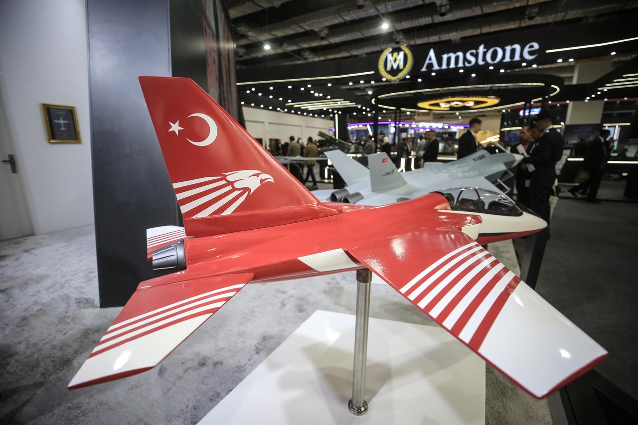 A view of TAI Hurjet on a stand during the 4th EDEX 2025 Egypt Defense Expo in Cairo, Egypt, on December 2, 2025. (AA Photo)